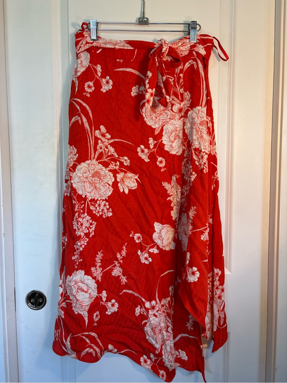 River Island Red Floral Wrap Midi Skirt